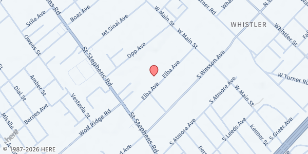Map showing House of Rescue Church Ministries at 726 Elba Ave., Whistler, AL
