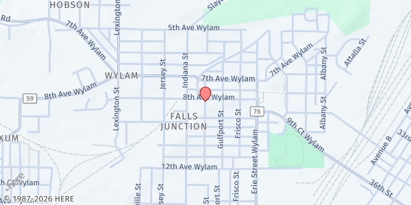 Map showing Living Abundant Life at 800 Huron St, Wylam, AL
