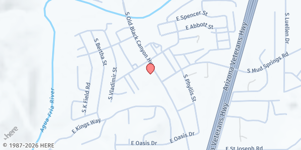 Map showing Foothills Food Bank at 34550 S Old Black Canyon Hwy, Black Canyon City, AZ