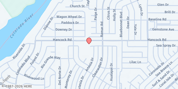 Map showing Food For Families Bullhead City Food Bank Inc at 590 Hancock Rd, Bullhead City, AZ