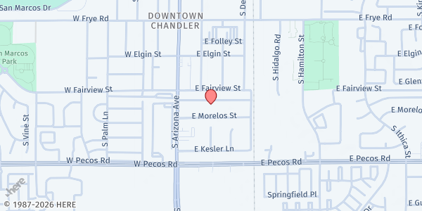 Map showing Chandler Salvation Army at 85 E. Saragosa St., Chandler, AZ
