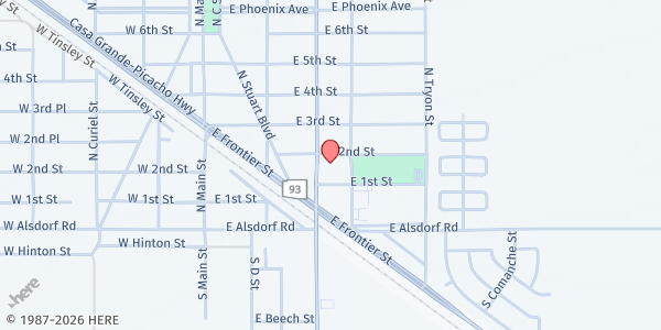 Map showing Santa Cruz Valley Food Bank at 109 North Sunshine Boulevard, Eloy, AZ