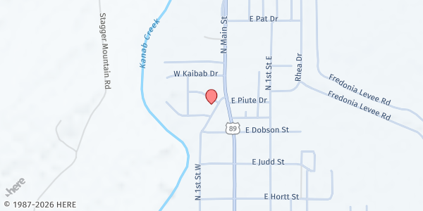 Map showing Fredonia Food Bank at 100 E. Woodhill Rd., Fredonia, AZ