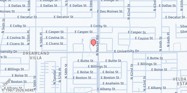 Map showing Lutheran Social Services of the Southwest - Mesa at 5946 E. University Dr., Gilbert, AZ