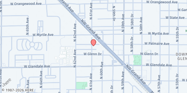 Map showing Feeding Hope Food Bank at 6027 W. Palmaire Ave., Glendale, AZ