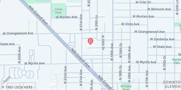 Map showing Lending Hands Outreach at Phoenix Urban Church at 7317 N 61st Ave, Glendale, AZ