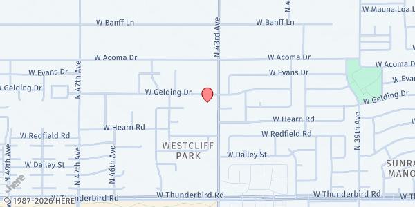 Map showing NAOS Inc at 14240 N 43rd Ave Building 100, Glendale, AZ