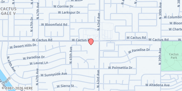 Map showing Valley Overcomers Cares at 4323 W Cactus Rd Suite 11, Glendale, AZ