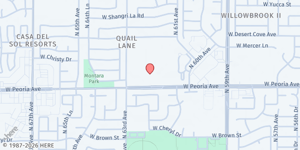 Map showing Vineyard Community Charities at 6250 W. Peoria Ave., Glendale, AZ