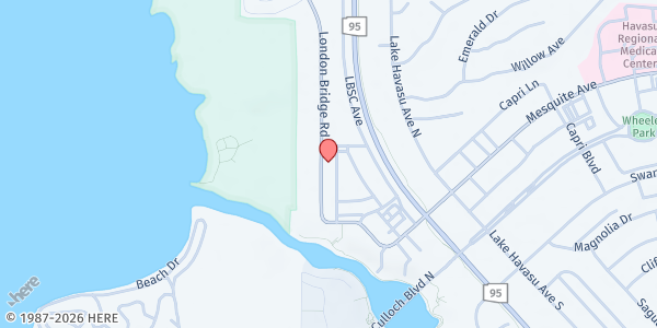 Map showing Our Lady of the Lake Soup Kitchen - Columbian Hall at 186 London Bridge Road, Lake Havasu City, AZ