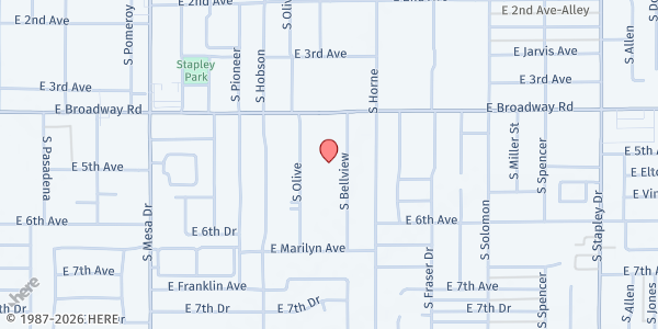 Map showing CARE Partnership Opportunity Center at 466 S. Bellview St., Mesa, AZ