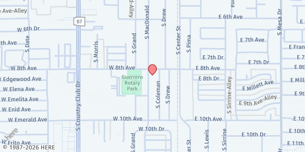 Map showing Casa de Amor at 819 S. MacDonald St., Mesa, AZ