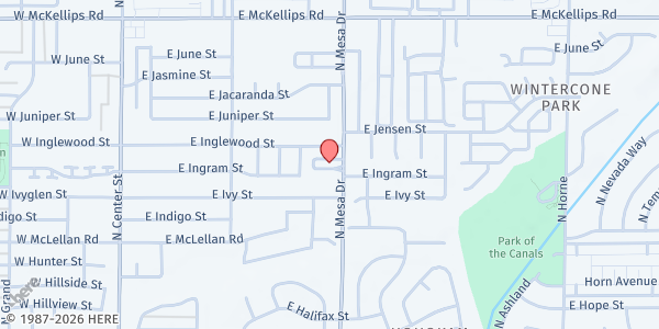 Map showing Encounter AZ Church of God at 1718 North Mesa Drive, Mesa, AZ