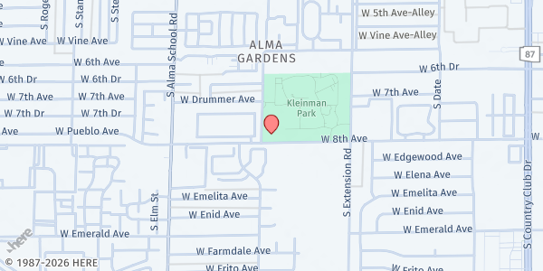 Map showing Iglesia Cristiana El Buen Pastor at 950 W. 8th Ave., Mesa, AZ
