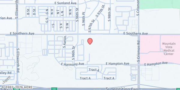 Map showing Imagine Schools at East Mesa at 9701 E. Southern Ave., Mesa, AZ