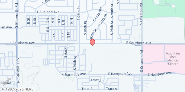 Map showing Imagine Schools at East Mesa at 9701 East Southern Avenue, Mesa, AZ