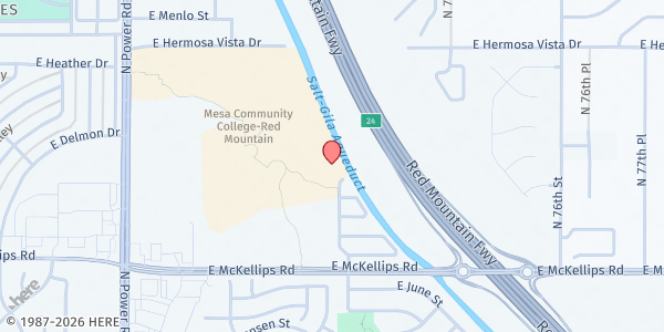 Map showing Mesa Community College, Red Mountain Campus at 7110 East McKellips Road, Mesa, AZ