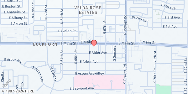 Map showing Mission Kitchen - Fountain of Life at 6625 E. Main St., Mesa, AZ