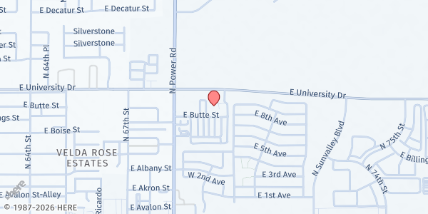 Map showing New Hope Community Center at 6915 East University Drive, Mesa, AZ