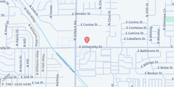 Map showing One Life Church at 2052 E University Dr, Mesa, AZ