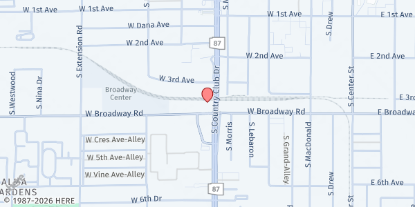 Map showing Paz de Cristo Community Center at 424 W. Broadway Rd., Mesa, AZ