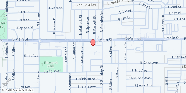 Map showing Resurrection Street Ministry at 1119 E. Main St., Mesa, AZ