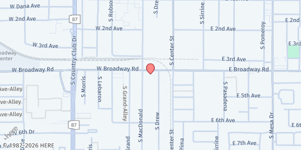 Map showing Society of St. Vincent de Paul: Mesa Dining Room at 49 W. Broadway Rd., Mesa, AZ