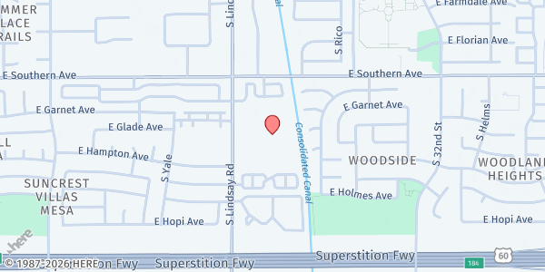 Map showing Without Walls Church at 1303 S. Lindsay Rd., Mesa, AZ