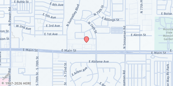 Map showing Worship Life Center Church at 7336 E. Main St, Ste. 101, Mesa, AZ