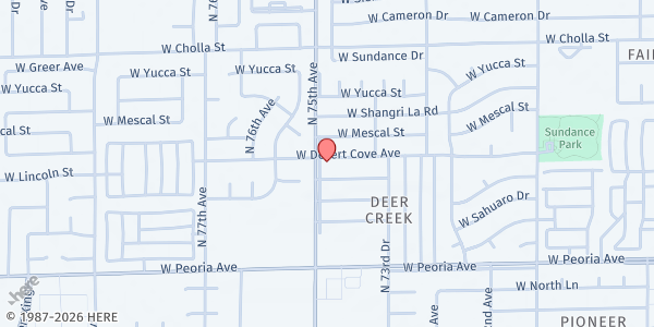 Map showing New Birth Community Church at 7449 W Desert Cove, Peoria, AZ