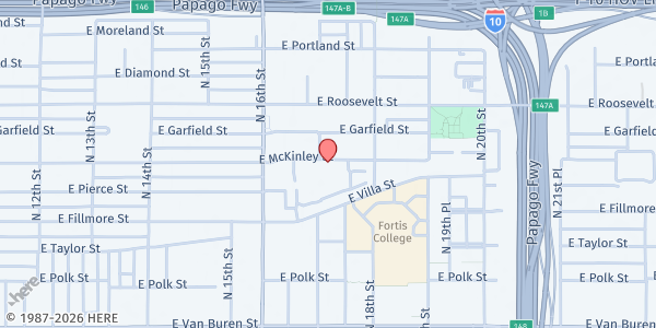 Map showing Aeroterra Community Center at 1725 E McKinley St, Phoenix, AZ