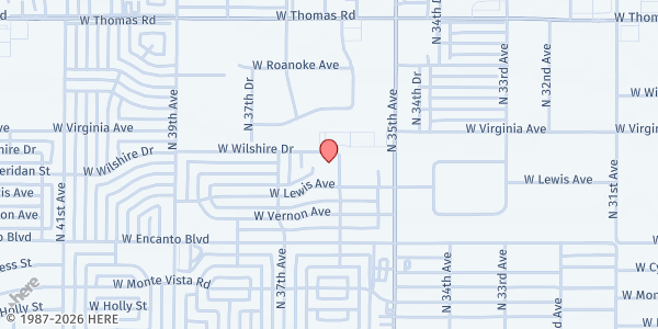 Map showing Apostolic Assembly of the Faith in Christ Jesus at 2526 N. 36th Ave., Phoenix, AZ
