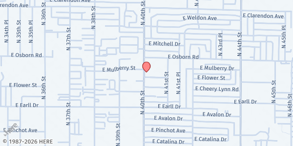 Map showing Arcadia City Church at 3313 N 40th St, Phoenix, AZ