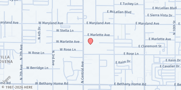 Map showing Church for the Nations at 6225 N Central Ave, Phoenix, AZ