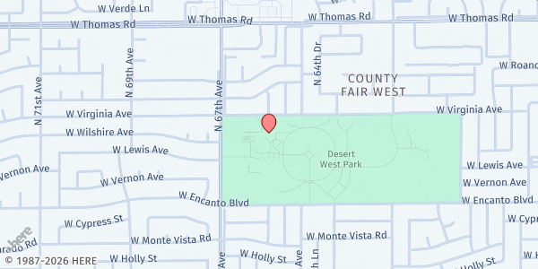 Map showing COP HS Senior Center (Desert West) at 6501 W. Virginia Ave., Phoenix, AZ