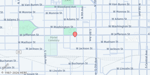 Map showing Justa Center Inc at 1001 W Jefferson St, Phoenix, AZ