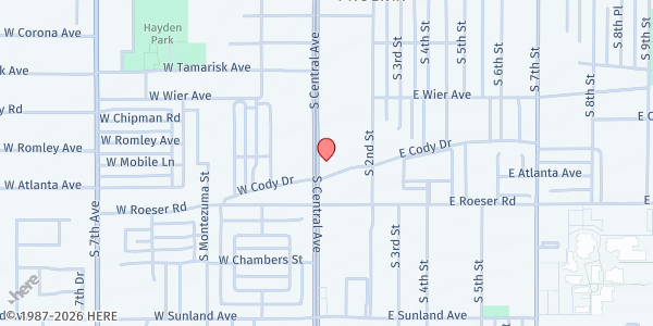 Map showing Mary's Ministries - Central Phoenix at 5025 S. Central Ave, Phoenix, AZ