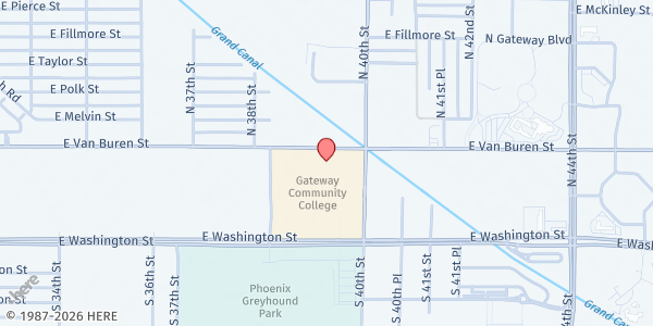 Map showing MCCC Gateway Community College at 108 N. 40th St., Phoenix, AZ