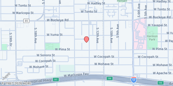 Map showing St John Institutional Baptist at 1428 13th Ave., Phoenix, AZ