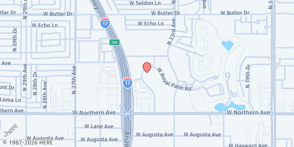 Map showing The Pentecostals of Phoenix Mobile Pantry at 2341 W. Royal Palm Rd., Phoenix, AZ