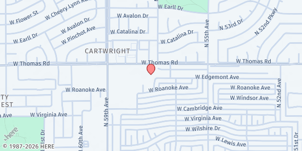 Map showing Thomas Road Baptist at 5735 W. Thomas Rd., Phoenix, AZ