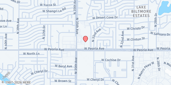Map showing Trinity Bible Church at 3420 W Peoria Ave, Phoenix, AZ