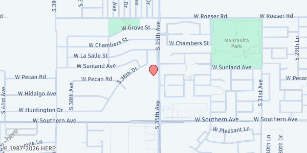 Map showing Valleywise Community Health Center - South Phoenix/Laveen at 5650 S 35th Ave, Phoenix, AZ