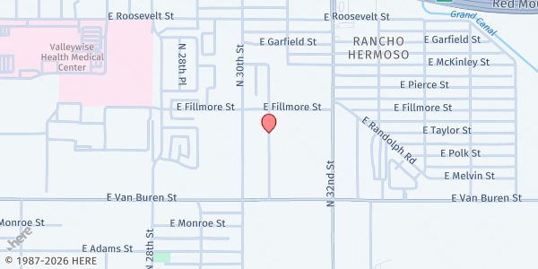 Map showing Wilson Community Center at 500 N 30th Place, Phoenix, AZ