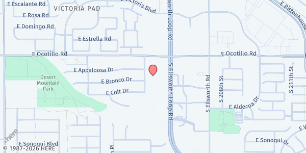 Map showing Our Lady of Guadalupe Catholic Church - Father McGivney Food Bank at 20615 East Ocotillo Road, Queen Creek, AZ