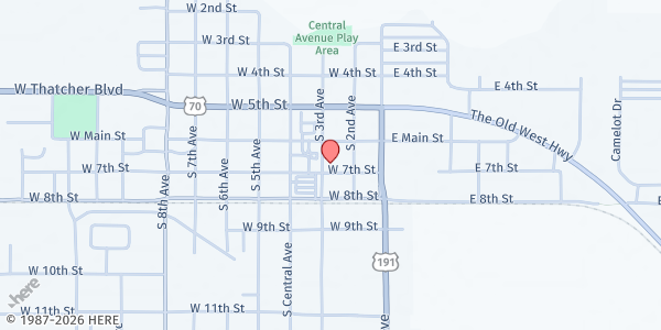 Map showing The Way World Outreach at 214 West 7th Street, Safford, AZ