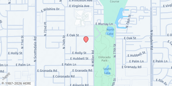 Map showing Scottsdale Unified School District - Food Distribution at 7501 East Oak Street, Scottsdale, AZ