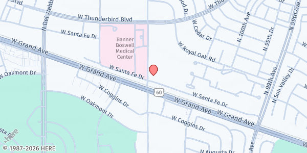 Map showing Banner Health Olive Branch Senior Center at 13049 N 103rd Ave, Sun City, AZ