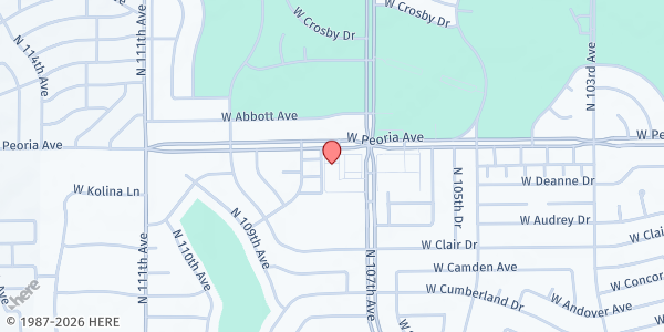 Map showing Valley View Community Food Assistance at 10771 W. Peoria Ave., Sun City, AZ