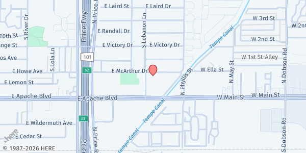 Map showing ICNA Relief Mobile Distribution - Saint Margaret Church at 2435 E Mcarthur Dr., Tempe, AZ